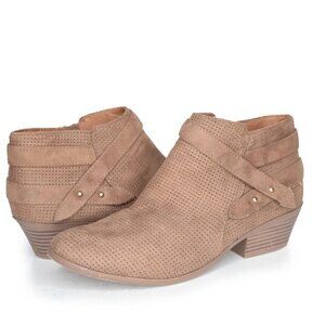 SODA Vegan Suede Western Booties Ankle Boots Brown Perforated Summer Festival